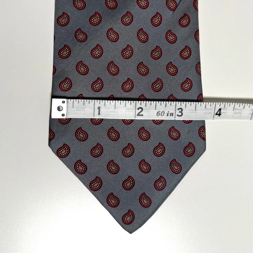 Valentino Giovanni Tie Mens OS Gray Red Paisley Silk Italian Luxury‎ Necktie